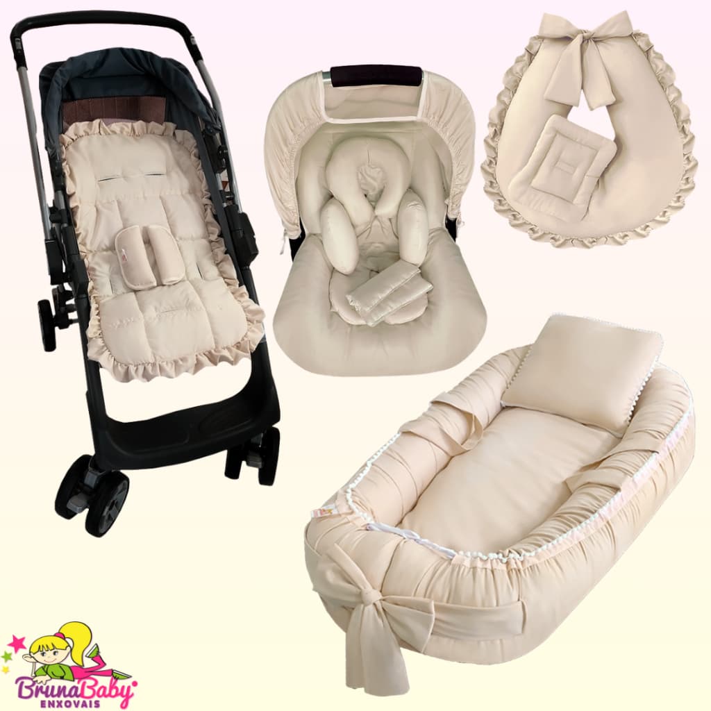 Kit Capas Carrinho e Capa Bebe Conforto c/capota e Apoio Redutor + Amamentar e Ninho Redutor