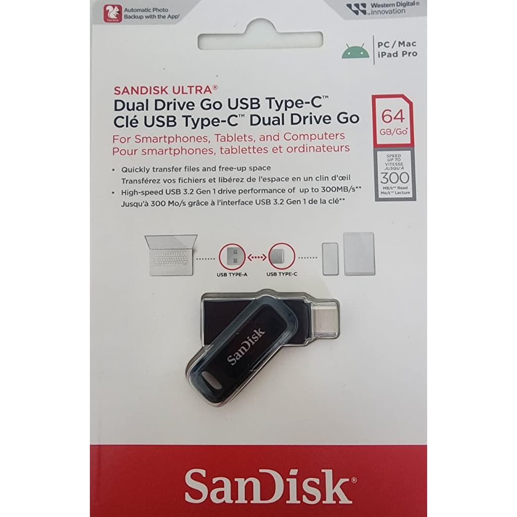 Pen Drive 64gb Dual Drive GO USB 3.2 & USB Type C 300mbs Smartphone Notebook PC Sandisk