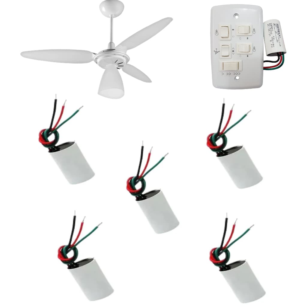 Kit 5 Capacitor Motor E Ventiladores 3 + 7uf X 250v - 3 Fios