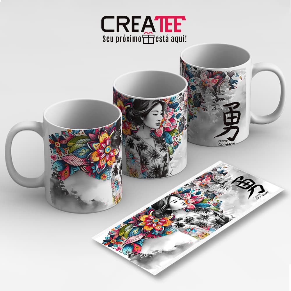 Caneca & Xícara - Japão Ideograma - Coragem (Personalizada)