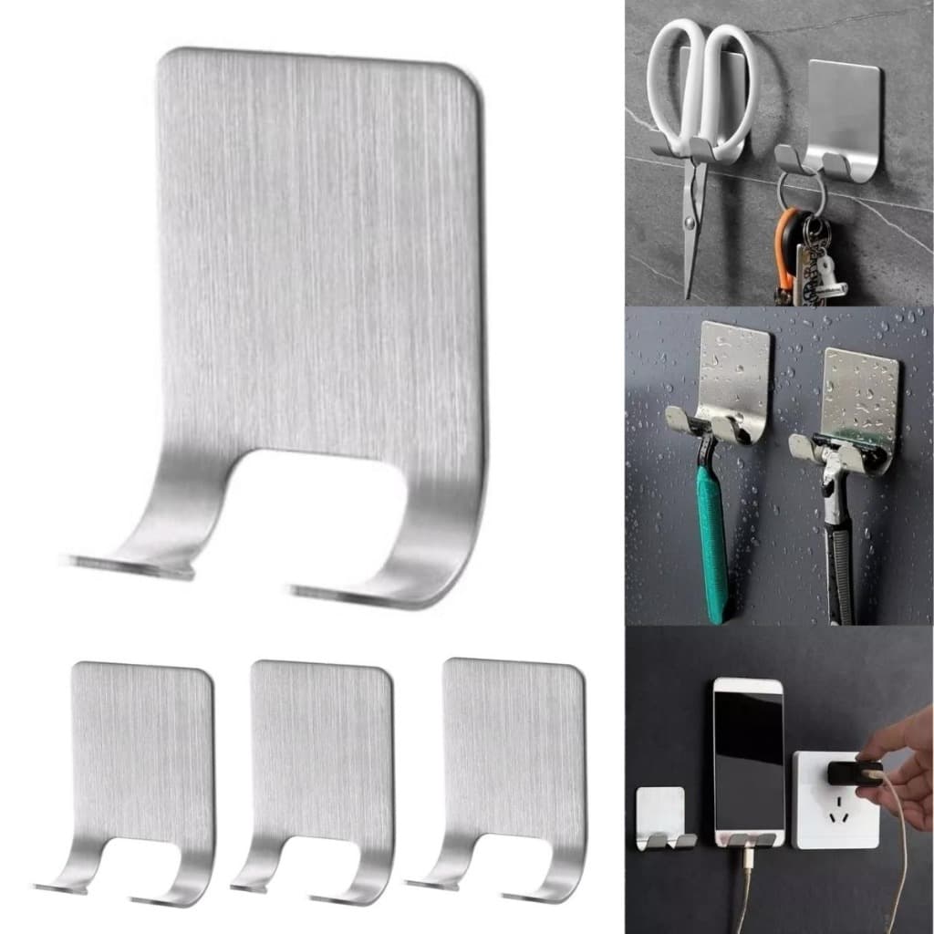 KIT 3 GANCHO Suporte INOX Parede Adesivo Pendurar Universal Multiuso SEM FUROS CABIDE ALTA ADERÊNCIA