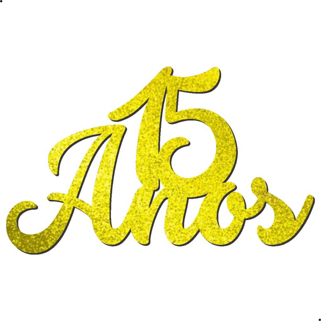Letreiro Mdf Palavra 15 Anos 40cm Cor Dourado Glitter Aplique Frase Painel Decorativo Festa Aniversario Decoração Happy Birthday