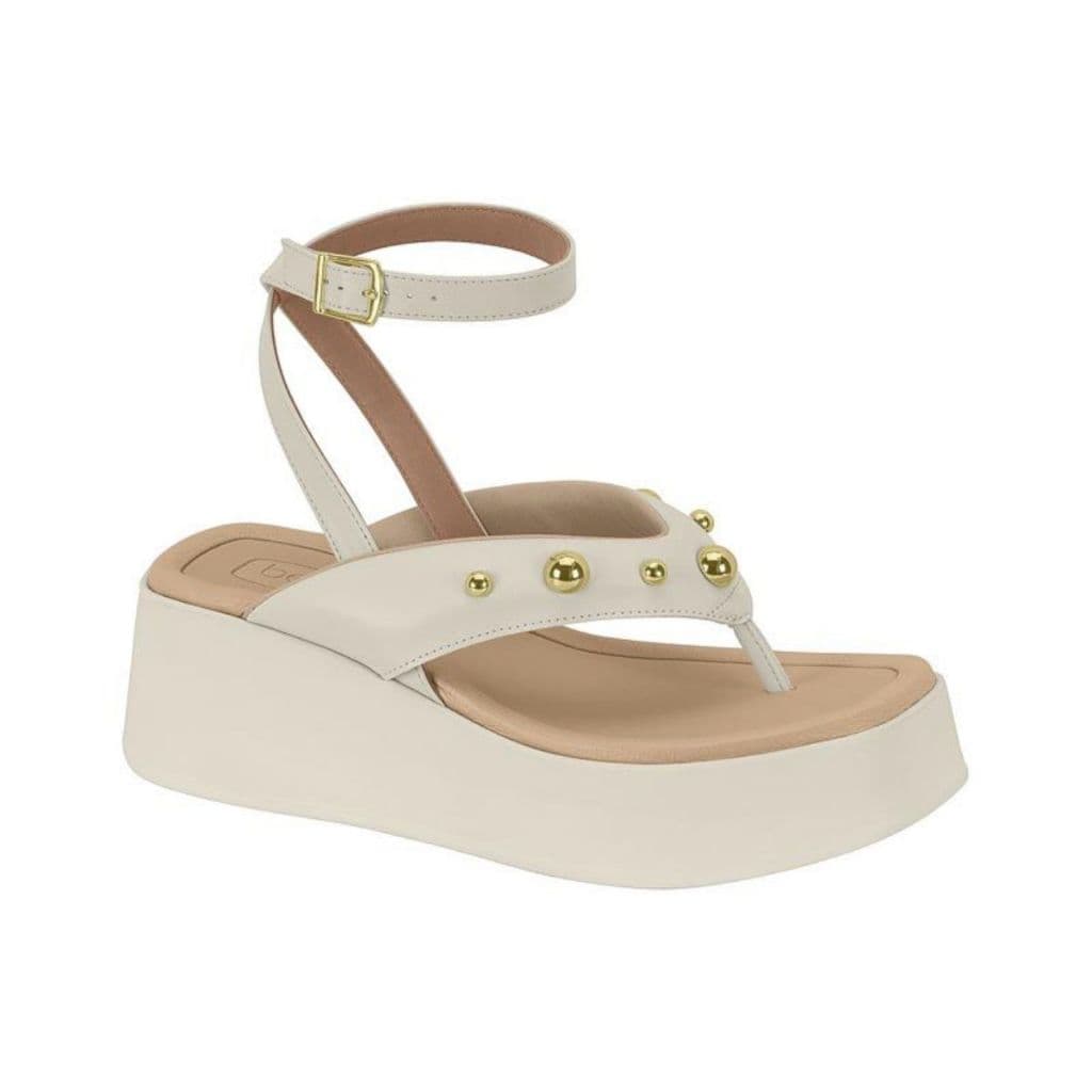 Sandália Feminina Papete Beira Rio Off White Tachas Dourada Flatform