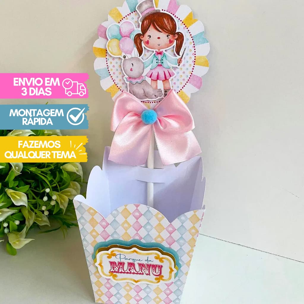 Kit Centro de mesa Personalizado circo rosa/Arranjo de mesa/Enfeite de mesa futebol/ Cachepô/Lembrancinha/circo rosa