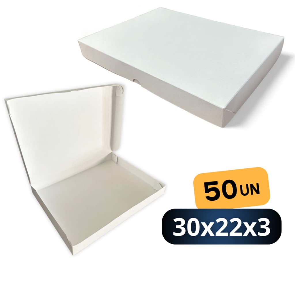 50 Caixa de Presente Branca 30x22x3 Camisetas, Docinhos, Salgados Para Delivery Fastfood ref31
