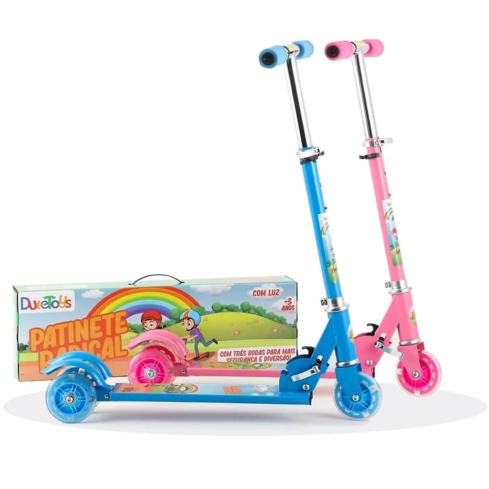 Patinete Infantil Radical 3 Rodas com LED Dobrável e Altura Ajustável Até 50 Kg