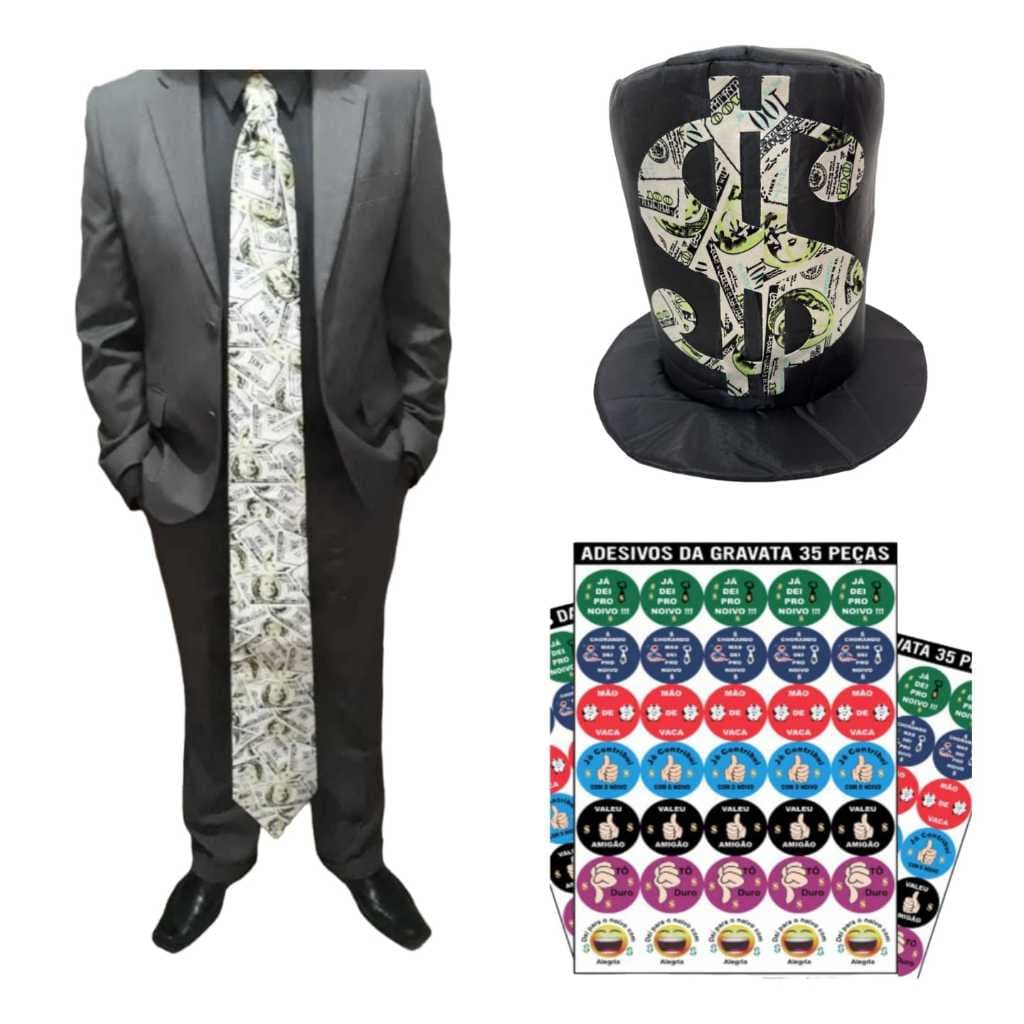 Kit Hora da Gravata ,Cartola + Gravatâo +70 adesivos