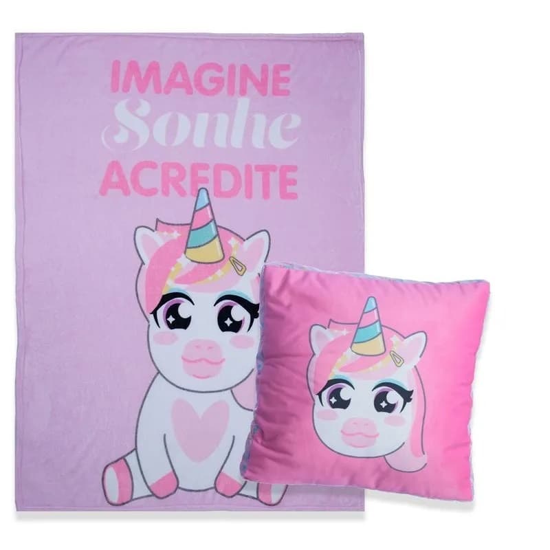 ALMOFADA COM MANTA UNICÓRNIO KIT