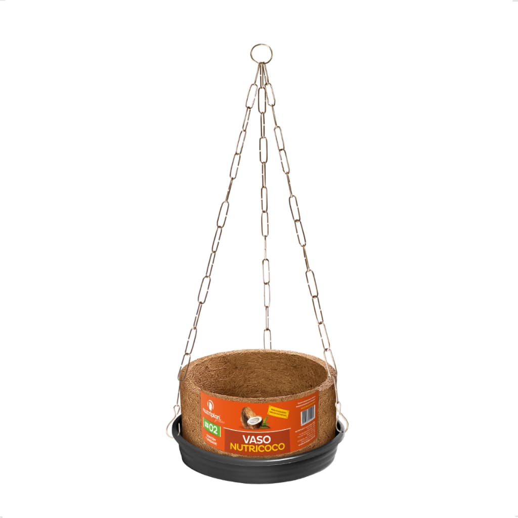 Kit Vaso Planta Completo Fibra Coco Pendurar Prato Corrente N2 N02 Médio Samambaia Orgânico Suspenso