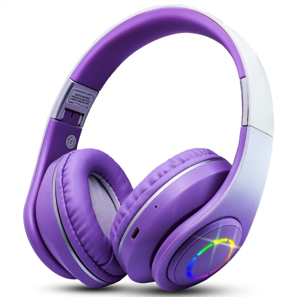 Fone De Ouvido Bluetooth Headset  Sem Fio Com Ajuste Lateral Iluminação Led RGB MP3 Cartão SD Recarregavel