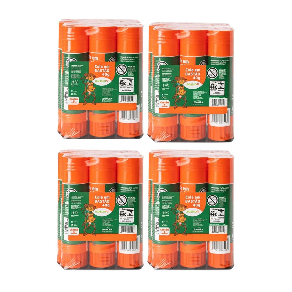 Kit com 60x Cola Bastão 40g Cola Branca Escolar Leo&Leo Atacado