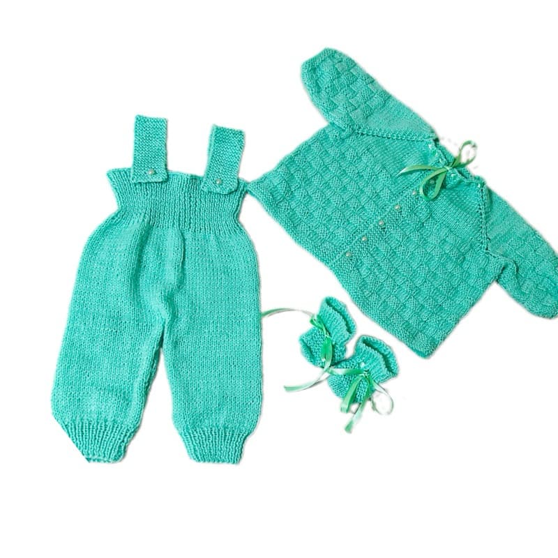 Conjunto de Bebê RN de Tricô Feito à mão Verde