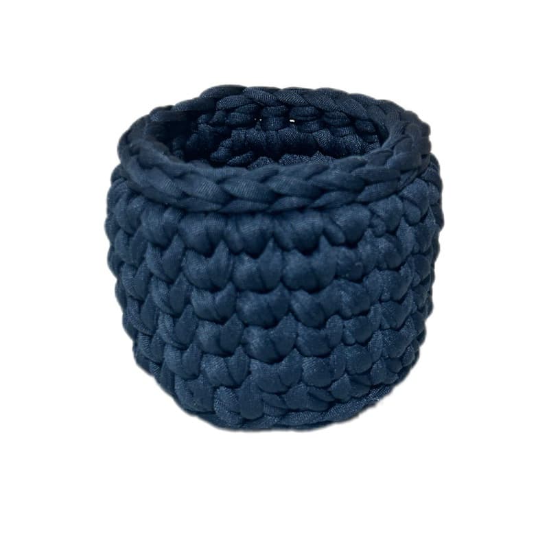 Mini Cachepo de Fio de Malha Azul Marinho 8x8 cm