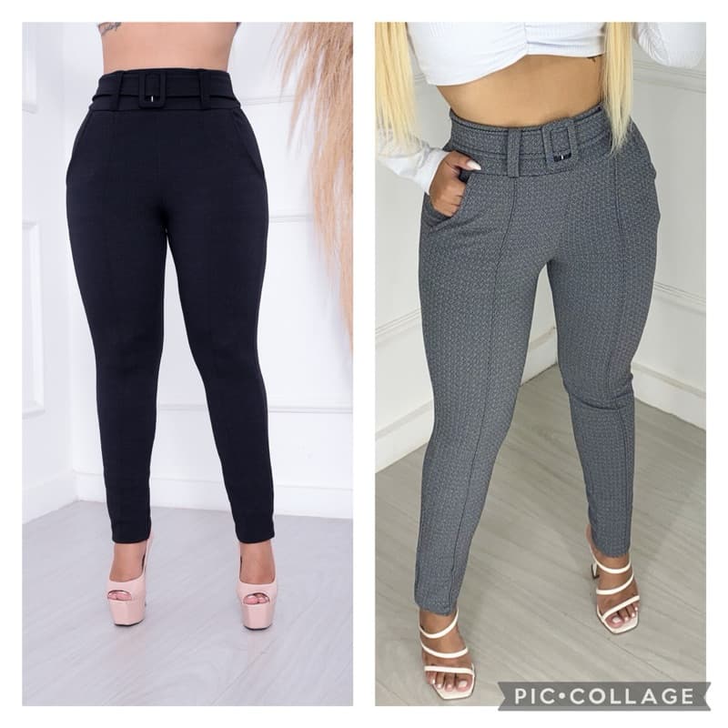 Calça Skinny Feminina Crepe kit com cinto forrado cintura alta