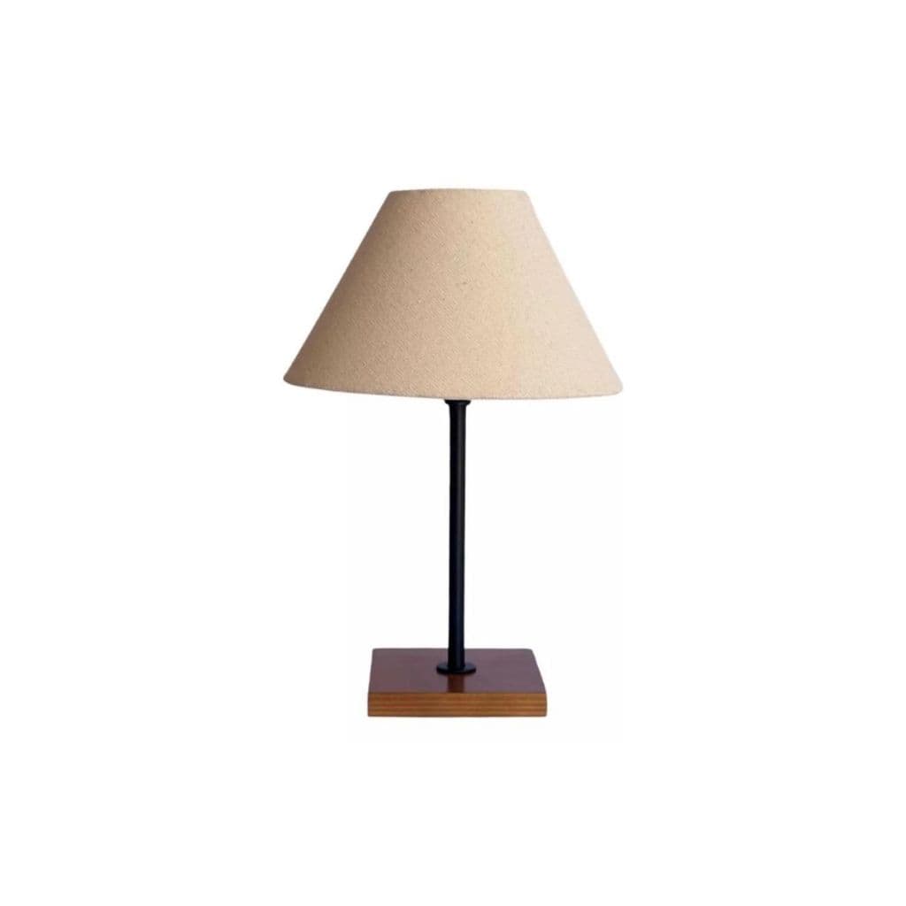 Luminária De Mesa Abajur Industrial Cúpula Cônica Base De Madeira Quadrada Para Quarta Sala Escritório E Decoração