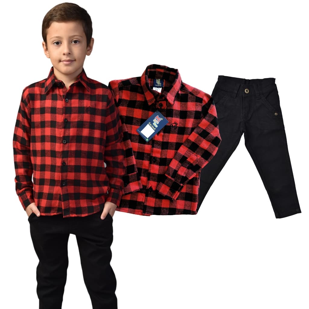 Conjunto Infantil Camisa/Body Xadrez E Calça Jeans Skinny Envio Já