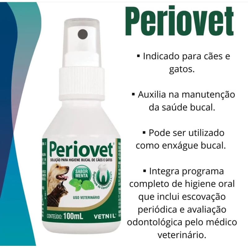 Periovet Spray 100 Ml - Vetnil- contra mau hálito cachorros e gatos