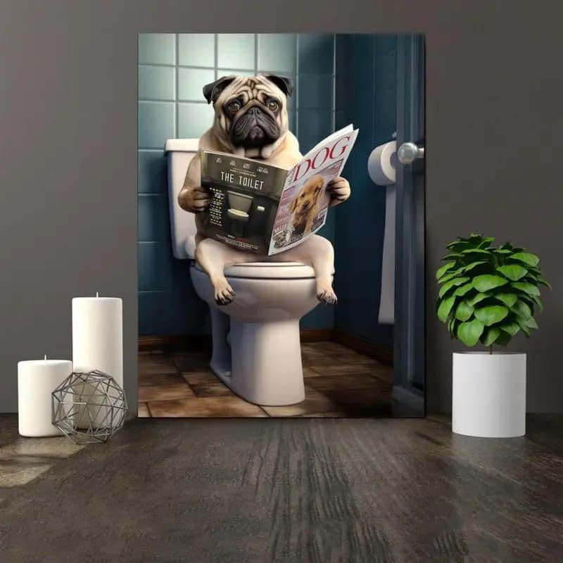 Quadro cachorro pug 1 tela  decoração para banheiro cachorrinho pet shop consultório veterinário