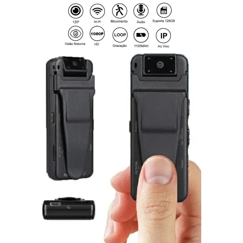 Mini Câmera Espiã Policial Wifi Sensor De Movimento IP 1080p A8