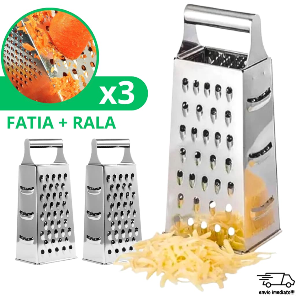 Kit 3 Raladores 4 Faces - INOX Rala + Fatia Queijo Legumes Batata Comida Utilidades