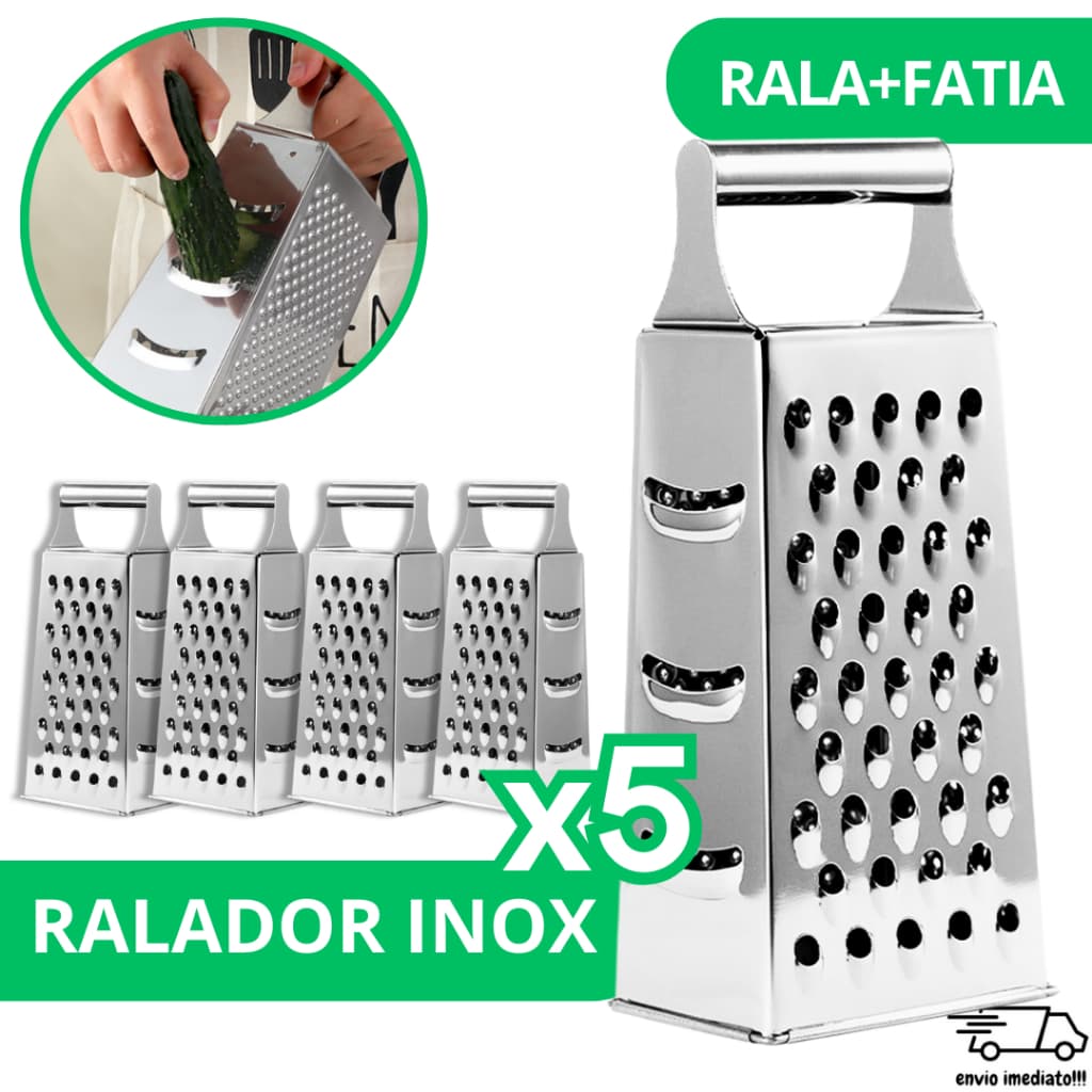 Kit 5 Raladores 4 Faces - INOX Rala + Fatia Queijo Comida Legumes Batata Utilidade Casa