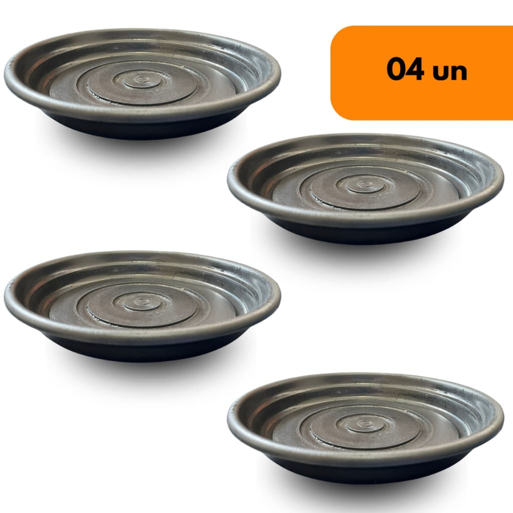 Kit Com 4 Prato Plástico Para Vasos Preto 21cm