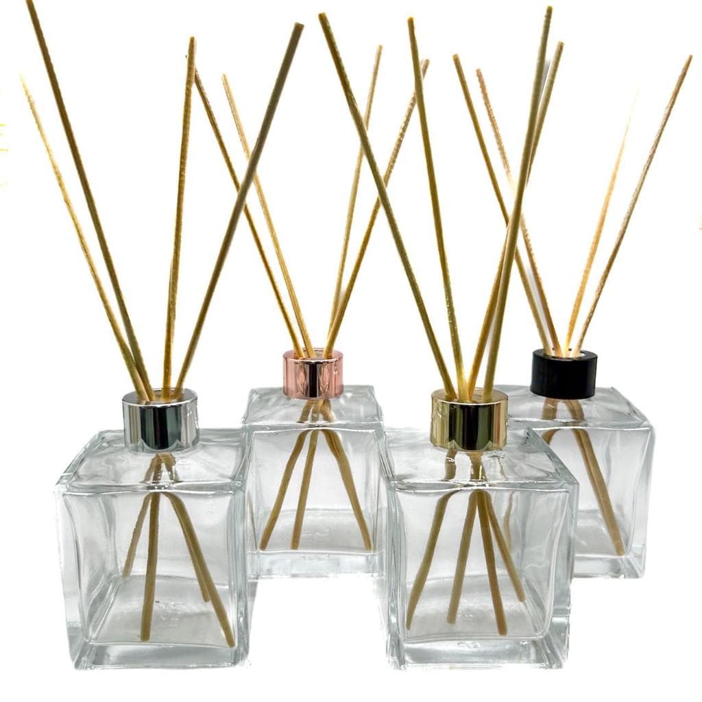Kit 03 Frascos Vidro Cubo 100ML Aromatizador De Ambiente Luxo + 09 varetas