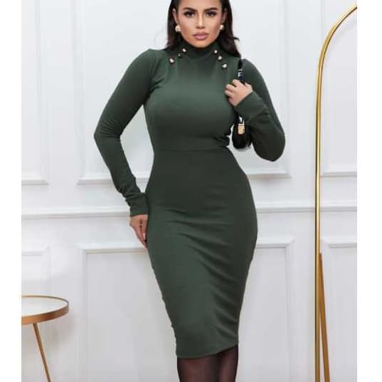 LANÇAMENTO VESTIDO TUBINHO FEMININO ELEGANTE MIDI MANGA LONGA INVERNO 2025