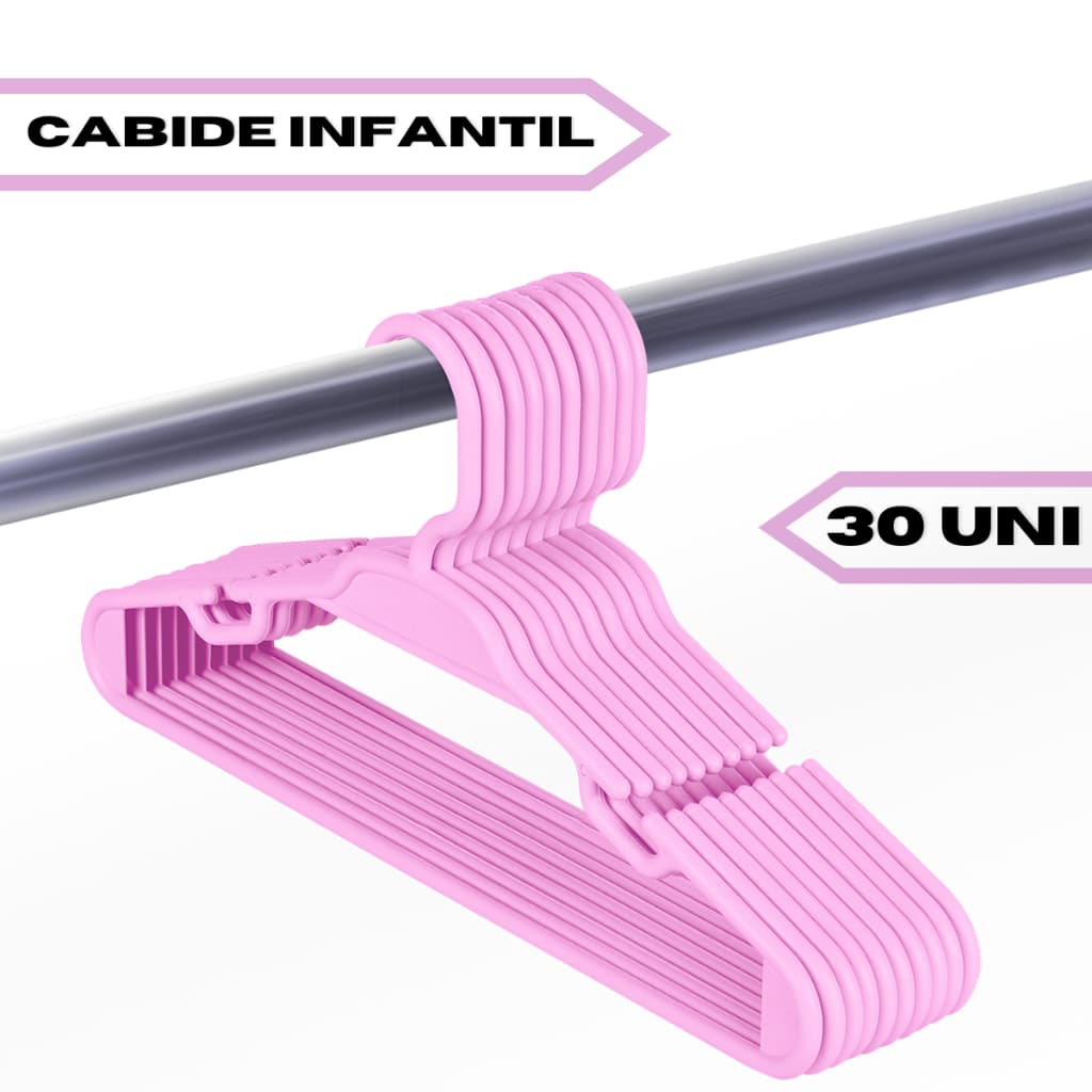 Kit 30 Cabides Infantil Baby 5,5mm Rosa
