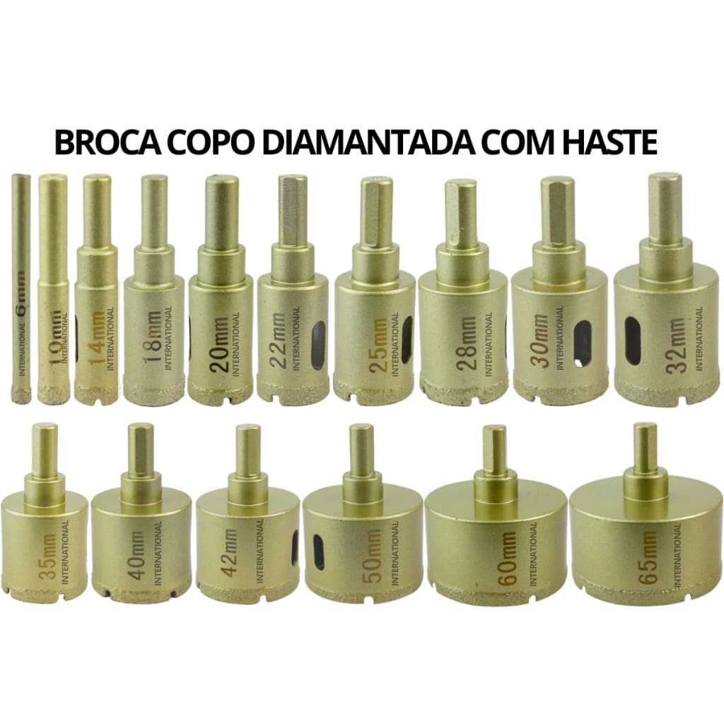 Broca Serra Copo Diamantada Para Porcelanato Cerâmica Pisos Azulejos Vidro Garrafa Mámore Tijolo
