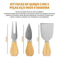 Kit 3 Peças Para Queijo Faca Garfo E Espátula Inox Para Provolone E Queijos