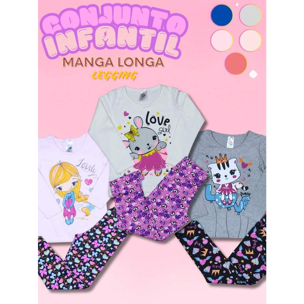 Conjunto Infantil Menina AVULSO  Manga Longa com legging ESTAMPAS SORTIDAS 1 ao 8 Arrumadinho's