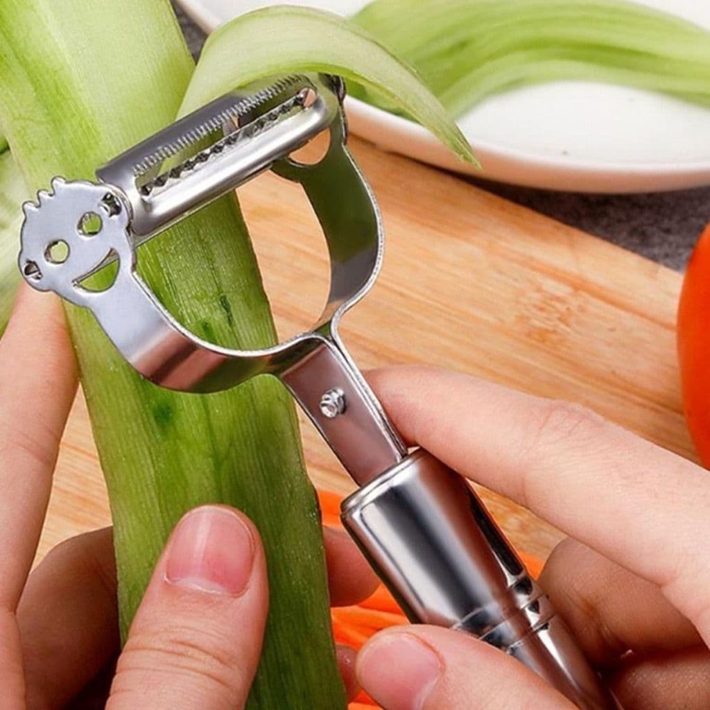 Descascador INOX Legumes Frutas Dupla Lâmina Móvel 2 Em 1/