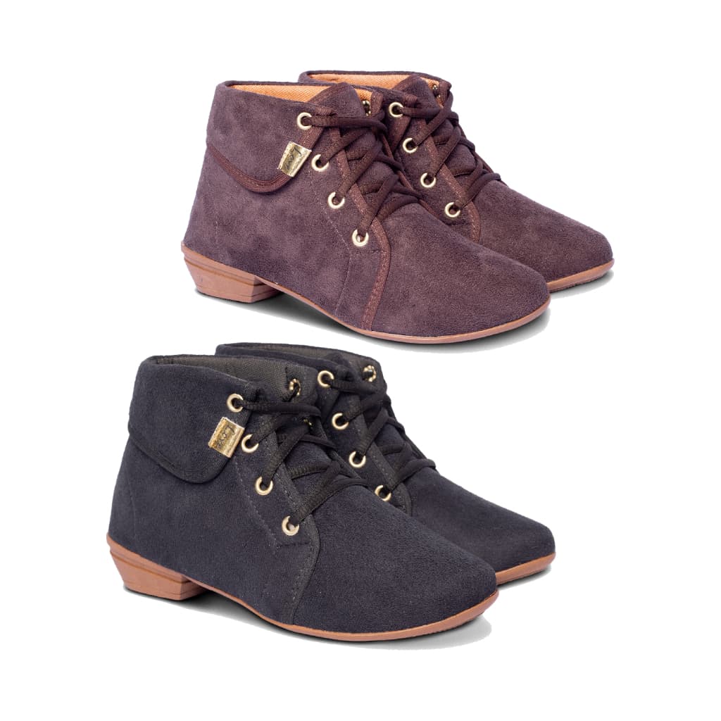 Kit 2 Pares Bota Coturno Feminino Botinha Feminina Cano Curto Camurça Promoção