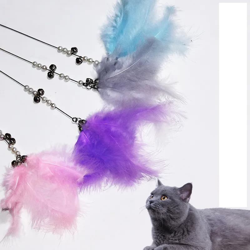 Brinquedo Pena Rosa com Sino para Gato Interativo -  Bastão Vara Varinha  para Pets