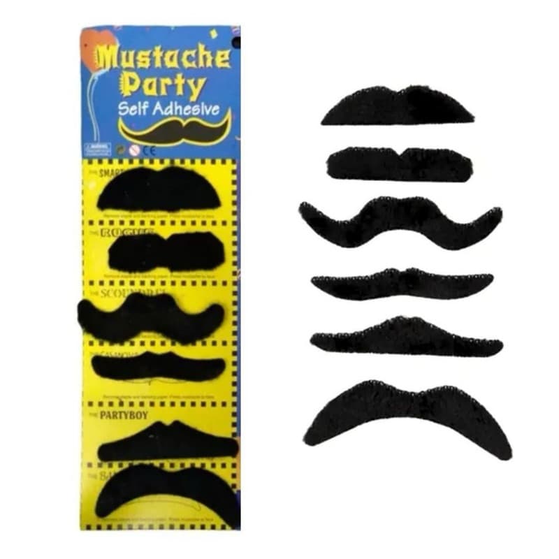 bigode falso adesivo festa cartela com 6 uni