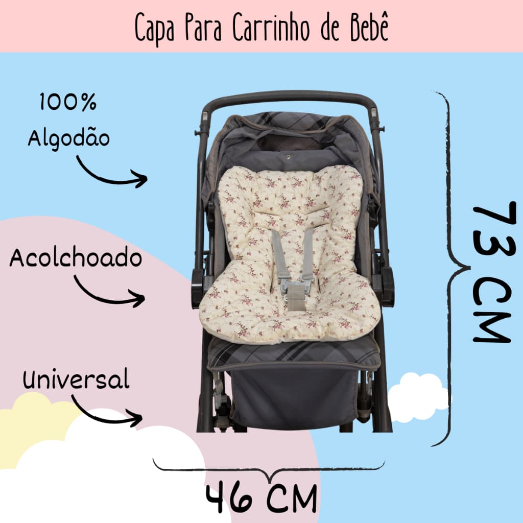 Capa Pra Carrinho de Bebê Estampada 100%Algodão Conforto Qualidade