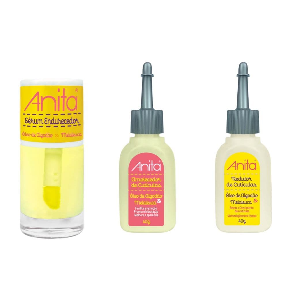 Anita Kit 3 Produtos Cuidado com as Unhas Algodão e Melaleuca Amolecedor + Redutor de Cutículas + Sérum