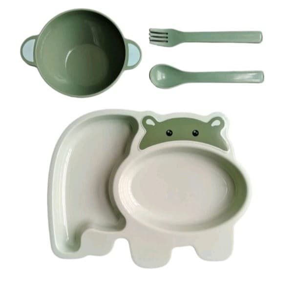 KIT PRATINHO INFANTIL FORMATO DE ANIMAIS BEBÊ INTRODUÇÃO ALIMENTAR 4 PÇS Prato COM DIVISORIA 25 CM