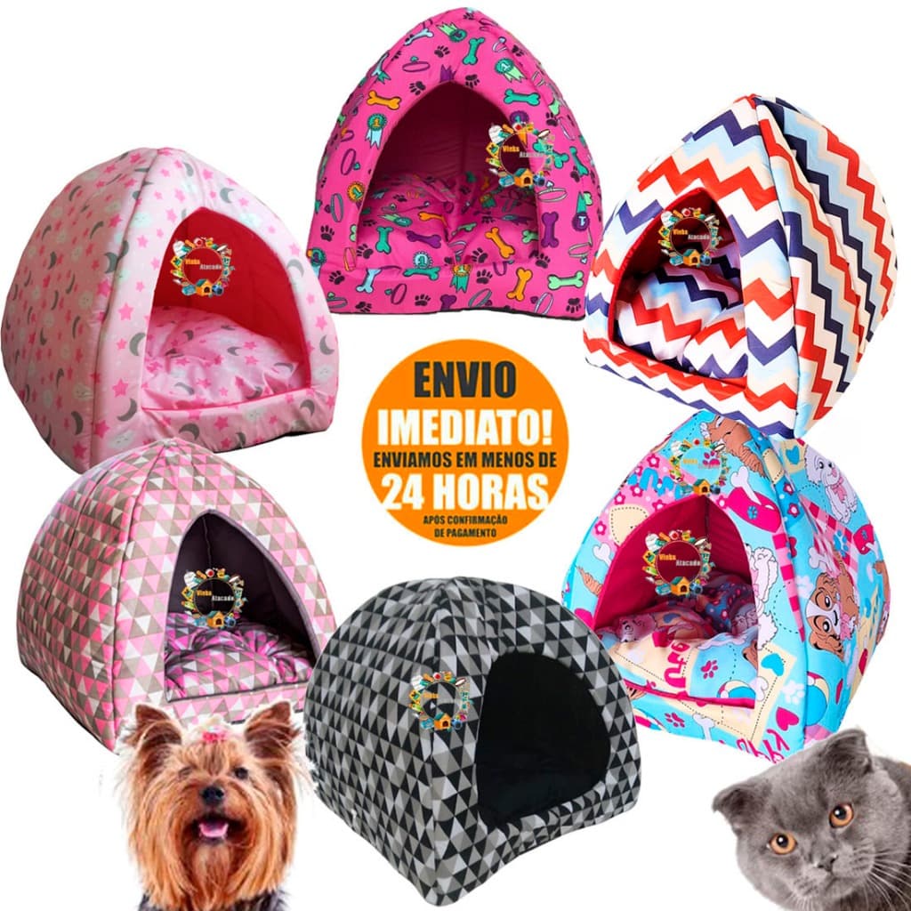 Toca Tenda Cabana Toquinha Iglu Cama Caminha 2 em 1 Almofada Pet para Yorkshire Shitzu Semelhantes Cachorro Gato Luxo