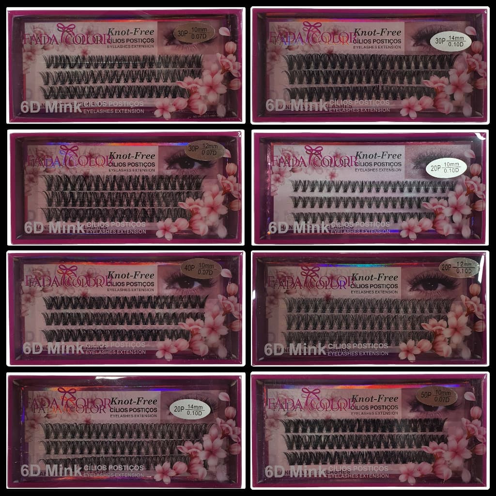 Cílios em Tufos FADA COLOR 6D Mink 0.07D – Efeito Volume Russo Profissional 10P-100P Modelo-Tufinho-FADA COLOR