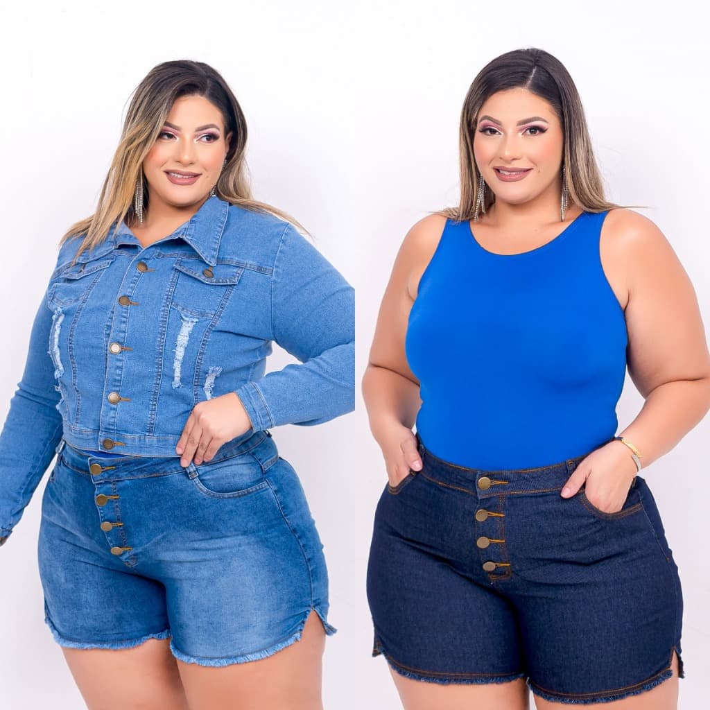 Kit 2 Short Jeans Plus Size Feminino com Lycra Cintura Alta