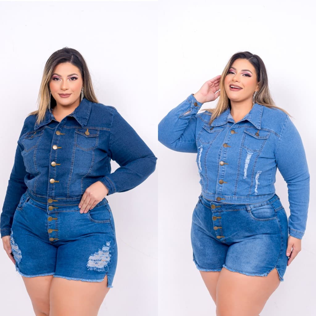 Kit 2 Jaqueta Jeans Plus Size Feminina com Lycra
