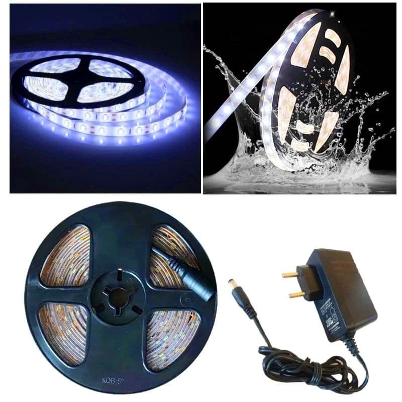 Fita De Led Branco Frio A Prova D'água 5 Metros Flexível Com Fita Dupla Face