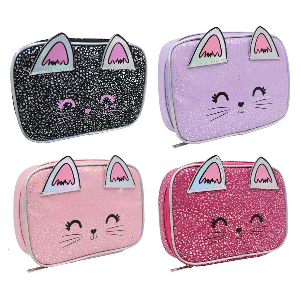Estojo Box Porta Lapis 100 Pens Gatinho Laterais Estruturadas Forrado EST12034