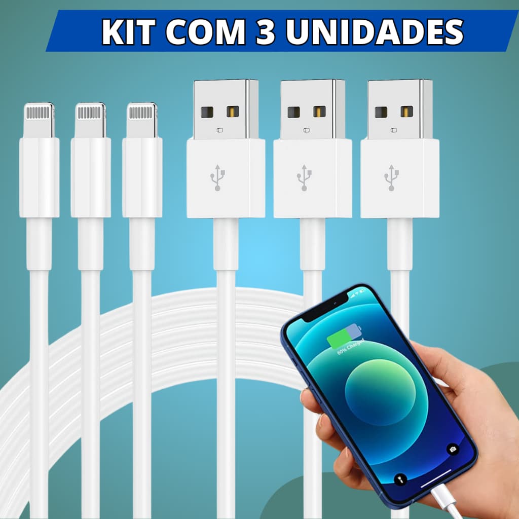 Kit 3 Cabos Turbo Compatível Com Iphone Carregador Usb 1 Metro