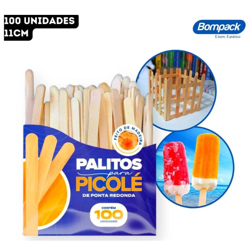 Palito para picolé,sorvetes pacote com 100unidades bompack