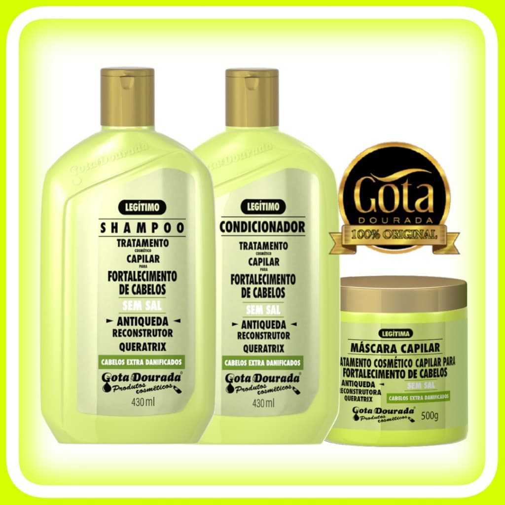 Kit Anti Queda Cabelos Queratrix Gota Dourada Shampoo Condicionador e Máscara