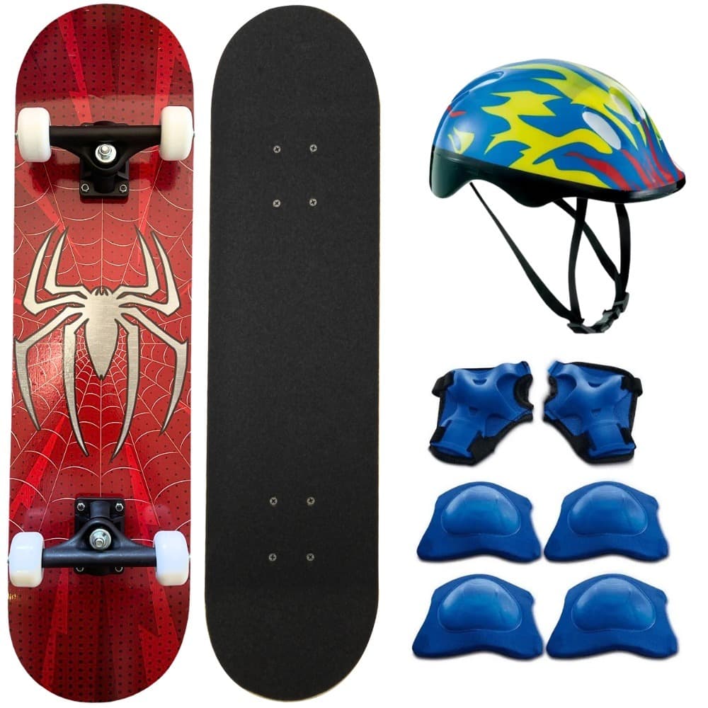 SKATE INFANTIL ESQUEITE HOMEM SPIDER ARANHA SKAT + KIT PROTEÇÃO E CAPACETE