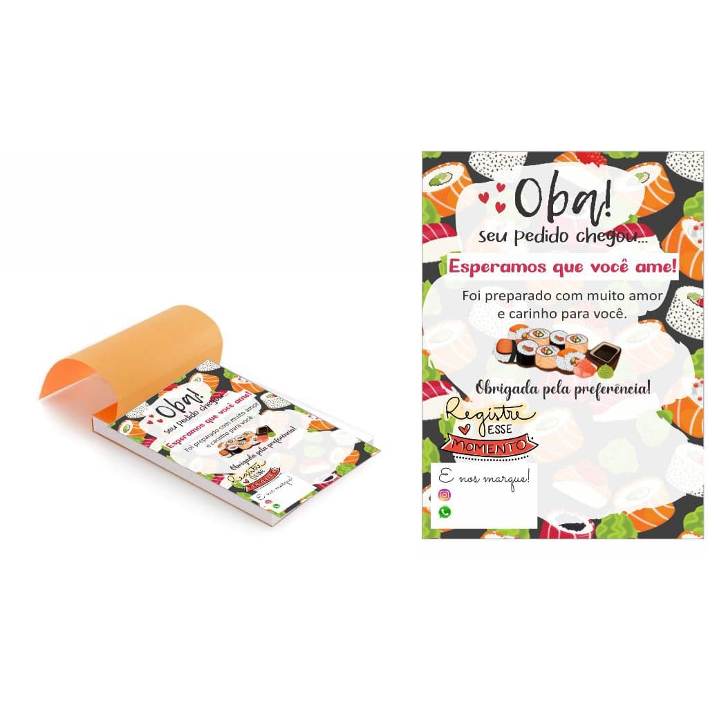 Kit 5 Blocos (500 Folhas) para Agradecimento / Obrigado pela Compra Sushi